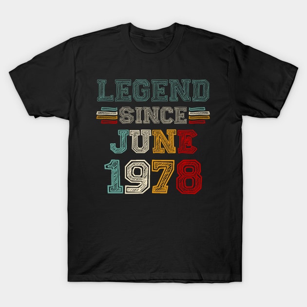 45 Years Old Legend Since June 1978 45th Birthday T-Shirt by louismcfarland